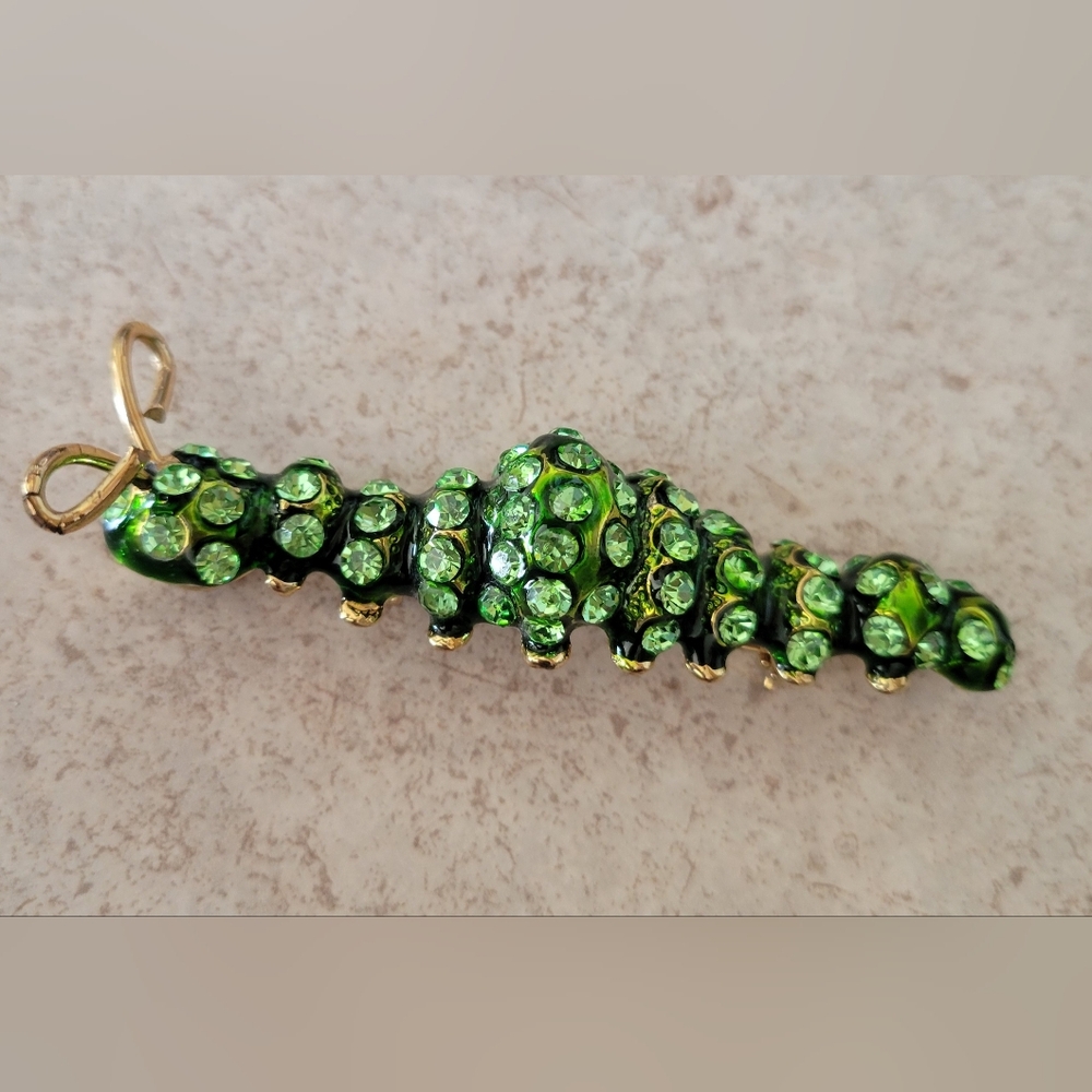 Sparkly Green Worm Brooch